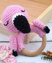 Love Crochet Art Amigurumi Flamingo Rattle Cum Soft Toys - Pink