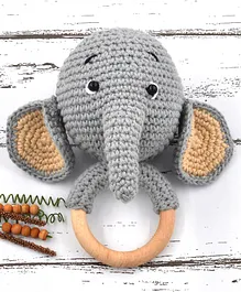 Love Crochet Art Amigurumi Elephant Rattle Cum Soft Toys - Grey