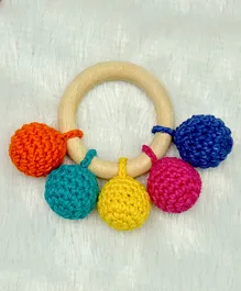 Love Crochet Art Beech Wood Rattle Teether - Multicolour