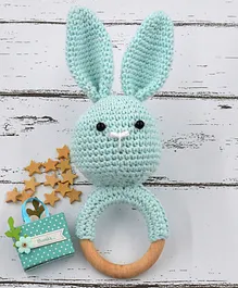 Love Crochet Art Bunny Baby Gift Rattle Cum Soft Toy - Blue