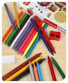 Babyhug Extra Long Erasable Crayons With Sharpener &  Eraser - Pack of 24