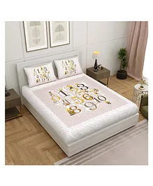 Jaipur Fabric 240 TC King Size Bedsheet With 2 Pillow Covers Numbers Print - Peach