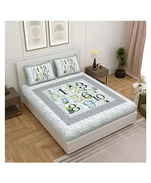 Jaipur Fabric 240 TC King Size Bedsheet With 2 Pillow Covers Numbers Print - Grey