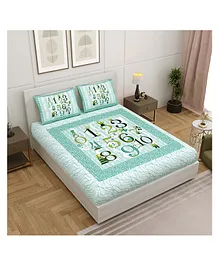 Jaipur Fabric 240 TC King Size Bedsheet With 2 Pillow Covers Numbers Print - Green