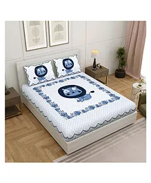 Jaipur Fabric 240 TC King Size Bedsheet With 2 Pillow Covers Lion Print - Blue