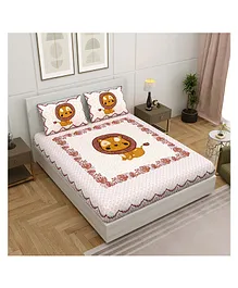 Jaipur Fabric 240 TC King Size Bedsheet With 2 Pillow Covers Lion Print - Pink