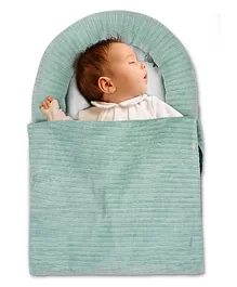 BAYBEE Cotton Swaddle Wrap with Head Protection Support & Velcro Closure - Green