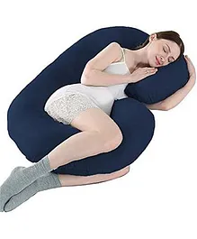 Get It 100% Cotton C Shape maternity Pillow Removable Cover with Zip - Navy Blue