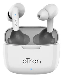 pTron Bassbuds Duo Bluetooth 5.1 Wireless Headphones Stereo Audio Touch Control TWS Dual HD Mic Type-C Fast Charging IPX4 Water Resistant & Voice Assistance - White