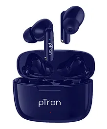 pTron Bassbuds Duo Bluetooth 5.1 Wireless Headphones Stereo Audio Touch Control TWS Dual HD Mic Type-C Fast Charging IPX4 Water Resistant & Voice Assistance - Blue