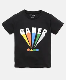 Mackly Half Sleeves Gamer Printed T Shirt - Black