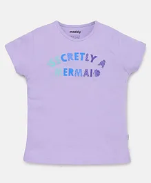 Mackly Half Sleeves Secretly A Mermaid Printed T Shirt - Purple