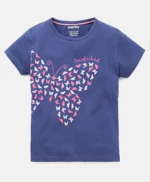 Mackly Short Sleeves Butterfly Print Tee - Blue