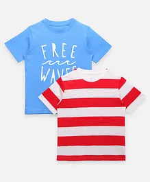Lilpicks Couture Pack Of 2 Half Sleeves Striped Print Tee - Blue and White