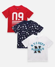 Lilpicks Couture Pack Of 3 Half Sleeves Brooklyn Print Tee - Red Blue And White