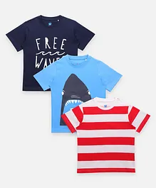 Lilpicks Couture Pack Of 3 Half Sleeves Striped Print Tee - Navy Blue And Red