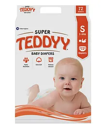 Teddyy Super Baby Taped Diaper Pant Small - 72 Pieces