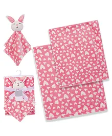 BabyHop Blanket With Bunny Cuddle Toy Heart Print  - Pink