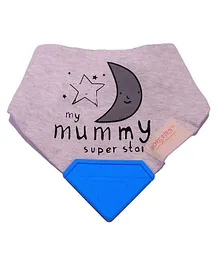 Tipy Tipy Tap Mummy Printed Bib With Silicon Teether - Grey & Blue