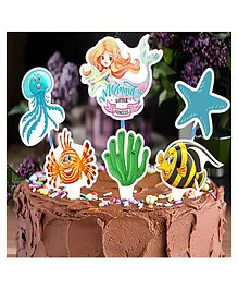 CAMARILLA Mermaid Theme Cake Topper for Girls Boys Birthday Party Baby Shower Friendly Paper Cake Topper Cake Decoration Items Party Favors Pack of 6- Multicolor