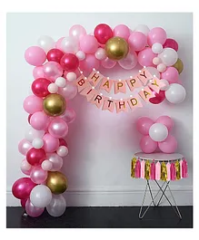 JOHRA (Pack of 97) Birthday Decoration items with Lights / Happy Birthday Pink Banner / Pink and Golden Balloons for Decoration - Pink & Golden