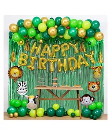 JOHRA (Pack of 92) Happy Birthday decoration / Happy birthday foil balloon / Jungle theme birthday decoration / Animal theme birthday party decorations