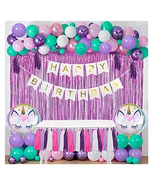 JOHRA Unicorn Happy Birthday Decoration / Unicorn Birthday Foil / Pastel Balloons Birthday / Curtain Decoration for Birthday / Birthday Backdrop for Decoration - (Pack of 122)