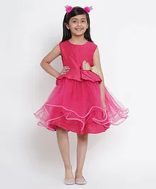 Bitiya By Bhama Sleeveless Solid Bow Applique Detail Dress - Pink