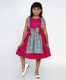 Bitiya By Bhama Sleeveless Floral Printed Bow Detailed Dress - Pink