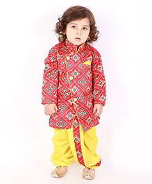 KID1 Full Sleeves Sherwani With Prined Dhoti - Red