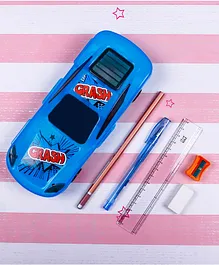 TuffChamps Car Shaped Movable Pencil Box with Stationery Set - Blue