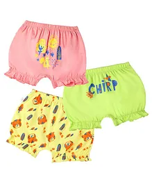 Plan B Pack Of 3 Outback Forest Animals Printed Bloomers - Peach Lime Green & Lemon Yellow