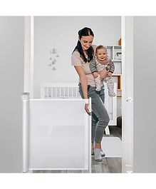 Baybee Retractable Mesh Baby Safety Gate for Kids, Baby Fence Barrier Pet Gate with Expandable up to 140cm Width, Dog Gate | Child Baby Gate for Stairs, Doorways | Kids Safety Gate for Baby - White