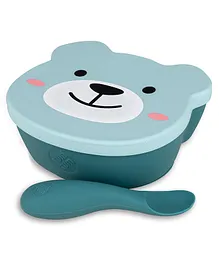TUM TUM Baby & Toddler Stay Put Suction Silicone Bowl with Lid & Spoon - Blue