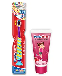 DentoShine Oral Care Combo Toothbrush And Raspberry Flavored Toothpaste- 80 gm