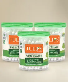 Tulips Biodegradable Cotton Buds Swabs Pack of 3 - 100 Pieces Each