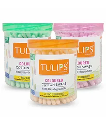 Tulips Biodegradable Cotton Buds Swabs Pack Of 3 Multicolor - 100 Pieces Each