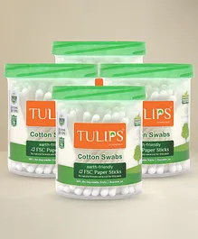 Tulips Biodegradable Cotton Buds Swabs Pack of 4 - 100 Pieces Each