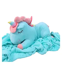 Toyshine Unicorn Stuffed Animals 2 in 1 Blanket and Pillow Set - Blue