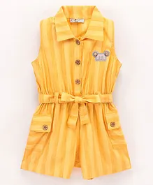 Enfance Sleeveless M Patch Striped Collared Jumpsuit - Yellow