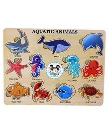 ENJUNIOR BOX -  Wooden Aquatic Animals Puzzle without Knobs Educational and Learning Toy for Kids