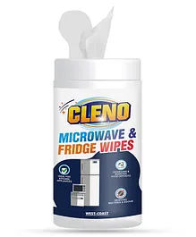 Cleno Microwave And Fridge Wet Wipes Removes Food And Grime Buildup Quick Spot Cleaning For Microwave Fridge Shelves Cooktops Chrome Electric Induction Toaster - 50 Wipes
