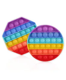Tinykart Circle Octagon Combo Bubble Stress Relieving Silicone Pop It Fidget Toy Pack of 2 - Multicolor