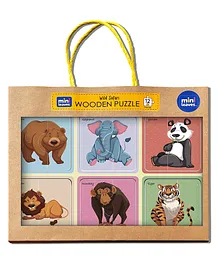 MiniLeaves Wooden Puzzle Safari Animal Friends 6 2 Piece Animal Puzzles