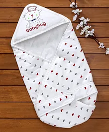 Babyhug Hooded Wrapper Bear Print - Red & White
