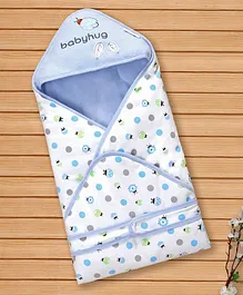 Babyhug Hooded Wrapper Ladybug Print - Blue & White