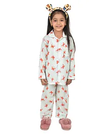 Frangipani Kids Full Sleeves Crabs & Stripes Printed Night Suit - White & Orange
