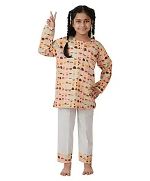 Frangipani Kids Full Sleeves Candy Cupcake Print Night Suit - Peach White