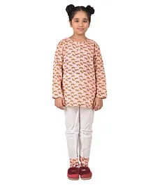 Frangipani Kids Full Sleeves Chatty Cheetah Printed Night Suit - Pink White