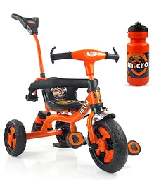 Dash Micro Deluxe Tricycle With Parental Handle Sipper Comfortable Cushioned Seat Safety Harness & Footrest Orange